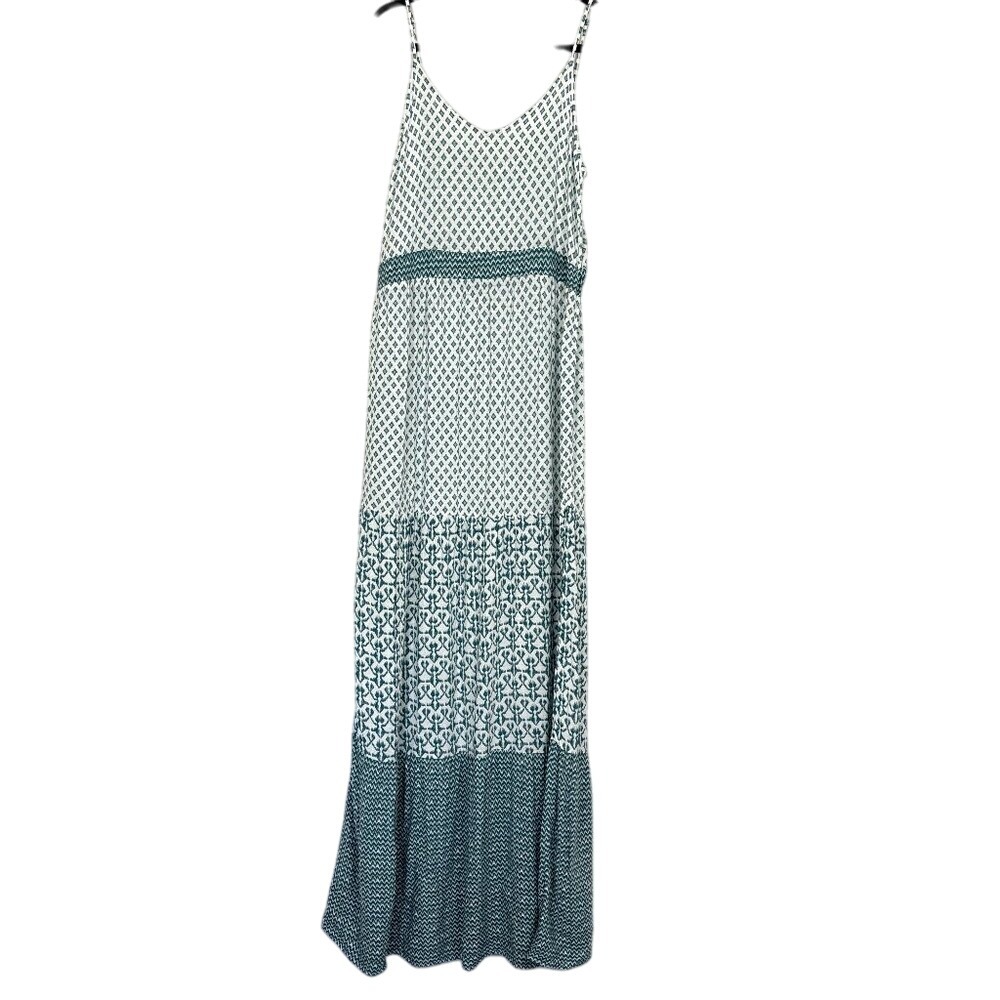 Studio B by Bobeau Maxi‎ Dress Women's XL Boho Teal Geometric Print